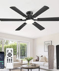 52 Inch Ceiling Fan With Lights, App And Remote, Flush Mount Low Profile Black Ceiling Fan, 6 Blades, Living Room