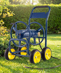 Must Have Heavy Duty Garden Hose Reel Cart With Four Solid Wheels Mobile Water Hose Cart That Holds Up To 330 Ft Of 5/8 Inch Hoses Durable Metal Frame Easy Maneuver For Lawn And Backyard Navy Blue