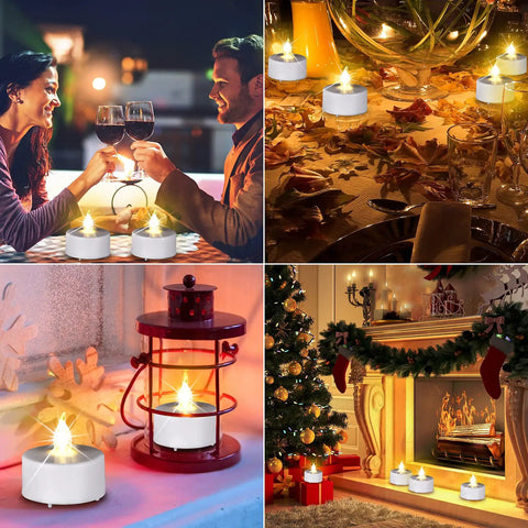 Battery Operated Flameless LED Tea Lights 24 Pack Realistic Flicker Votive Candles For Warm White Ambience Seasonal Decor
