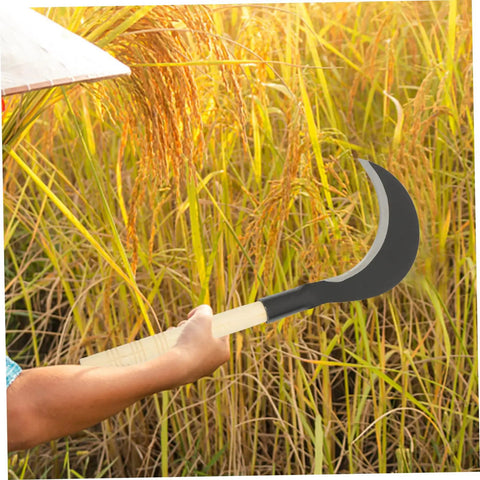 Person using Long Handle Gardening Grass Knife Hand Scythe For Weeding And Cultivation Durable Manganese Steel Garden Tool