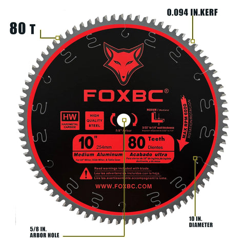 10-Inch 80-Tooth TCG Saw Blade For Aluminum, Non-Ferrous Metal And Plastic - 0.094-Inch Kerf, Five-Eighth-Inch Arbor
