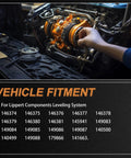 Close-up of orange 12V RV hydraulic pump motor for Lippert leveling system in engine bay