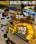 Man using Beast Cordless Leaf Blower Tool Only, 6 Speed Brushless Turbofan, 250 MPH Top Air, 750 CFM, Battery Not Included