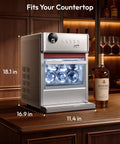 Elite Countertop Clear Ice Ball Maker Featuring Smart App Control And Reliable WiFi Connectivity Plus A Built In Twenty Four Hour Timer, measuring 18.1 in x 16.9 in x 11.4 in.
