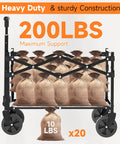 All Terrain Collapsible Wagon Cart With 25 Inch Foldable Design And 200 Lb Weight Capacity loaded with 200 lbs of sacks