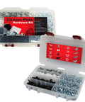 Must Have License Plate Hardware Kit 400 Piece Variety Pack with clear compartments and stainless steel screws visible