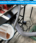 6 Inch Dust Collection Hose 10 Ft Heavy Duty Pvc Flexible Tubing connected to a woodworking shop dust collector and router.