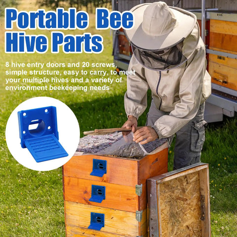 Beekeeper installing Beekeeping Bee Hive Entrance Gates Eight Pack Open And Close Entrance Reducers on a wooden hive