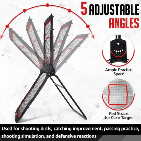 4x7Ft Backyard Lacrosse Rebounder With 5 Angles And Target Strip For Multi Sport Practice displayed in five adjustable positions