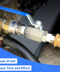 Beefed-Up 3/8 Inch Quick Connect Shut Off Ball Valve For Pressure Washer Hose Stainless Steel 5000 PSI installed on hose