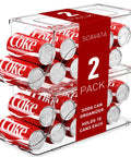 Two Pack Stackable Refrigerator Can Organizer With Lids Holds 10 Cans Each Clear Plastic Soda Can Dispenser Front View