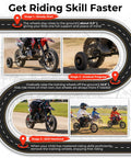 Infographic showing stages of using the 4PR Dirt Bike Training Wheels Kit With Adjustable Height For Mini Bikes And Dirt Bikes Kid Friendly