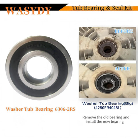 Heavy Duty Front Load Washer Tub Bearing And Seal Kit Replacement 6306-2RS for smooth high speed spin and seal leaks.