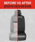 Before and after view of car seat with Black Cloth Car Seat Covers For Front Seats Premium Bucket Style Fits Cars Trucks SUVs