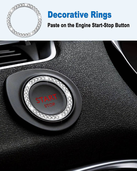 Decorative ring pasted on car engine start-stop button enhancing interior with metallic look