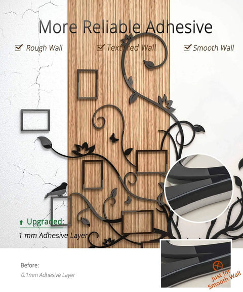 Antler Themed Family Tree Wall Art demonstrating 1mm adhesive for smooth, textured, and rough walls, featuring acrylic branches.
