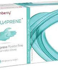 AquaPrene Powder Free Exam Gloves 3.2 Mil X-Large Aqua Color on box. Textured fingertips for smart wet-grip, polychloroprene material.