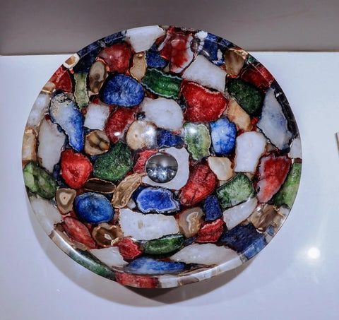 Show Stopping Game Changer Agate Powder Room Sink With Fire Modern Elegance For Luxury Bathroom Vanity Decor 24 Inch Square Handwash Bowl Premium Nonporous Glaze Fit, colorful agate bowl design.