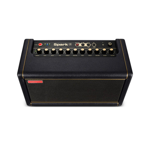 Spark 2 Dope Game Changing 50W Smart Guitar Practice Amp with top control panel, black finish, and Bluetooth capability.