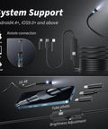 Dual Lens 1920P HD Endoscope Camera with 8 LED Lights and 16.4ft cable showing phone compatibility and IP67 waterproofing.