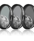 Three filters in the Two Inch Moon Filter Kit For Telescopes With ND96 0.9 0.6 0.3 Neutral Density Filters Reduces Moon Glare