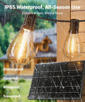 200Ft Solar String Lights Outdoor Waterproof With 72 LED Bulbs Plus 2 Spares, Remote And USB Port, 3 Light Modes, Dimmable Patio Lights for rain