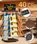 Wooden Chip Rack Display Stand With 5 Tiers And 40 Clips, 360 Degree Rotating Snack Display For Office Countertop, Brown