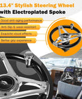 Beefed Up 200HP Hydraulic Outboard Steering Kit For Boats With Electroplated Steering Wheel, close-up view showing features.