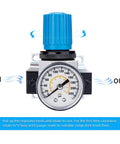 Three Eighths Inch NPT High Pressure Air Regulator With Steel Guarded Gauge, showing front view with gauge and control knob