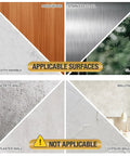 Image showing applicable surfaces for Matte Black Stainless Steel Toilet Paper Holder With Adhesive Mount, and non-applicable ones.