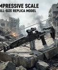 One To One Scale MK14 Style Gun Block Set with 1568 pieces shown in full on a rocky terrain backdrop