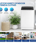 No Sweat Portable Washer And Spin Dry Combo Featuring A Heavy Duty Stainless Steel Drum Full Automatic Electric Laundry Machine With Drain Pump Ready For Rapid Apartment Loads in a modern laundry space with plants.