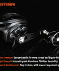 Beefy Power Handle 2.95 Inch 75 Mm For Baitcast Reels Compatible Shimano Curado Tranx shown with reel and aluminum build