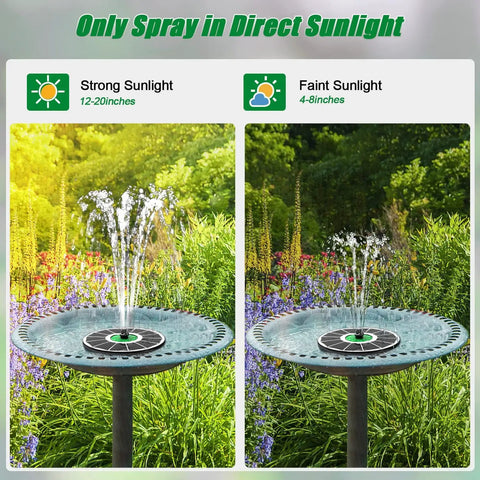 Solar Powered Glass Panel Fountain For Bird Bath No Battery Required 3.5W With Green Flower And 4 Fixed Rods And 7 Nozzles
