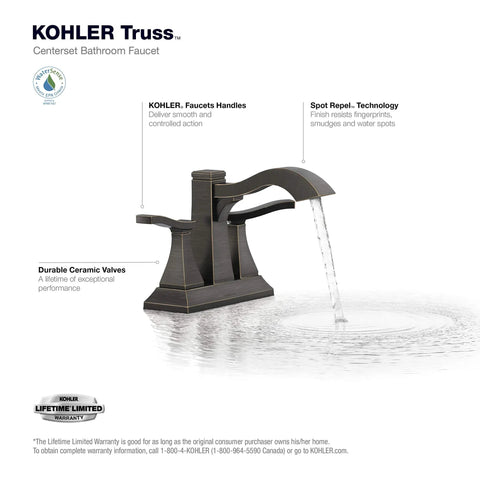 Truss Center Set Lavatory Faucet with Lever Handles, Craftsman-inspired bathroom tap with ceramic valves and corrosion-resistant finish