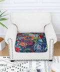 Cozy Ultra Stretch Sofa Cushion Covers For Indoor Outdoor Use on a patterned cushion on white armchair in living room