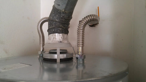 24 Inch By 1 Inch FIP Heavy Duty Stainless Steel Corrugated Water Flex Connector With Extra Thick Washers installed on water heater