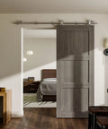 5.5 Foot Stainless Steel Sliding Track Barn Door Hardware Kit For Single Door Heavy Duty installed in living room