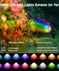 Christmas RGBW Landscape Spotlight 12W Outdoor Color Changing Yard Lights illuminating garden with remote and modes guide