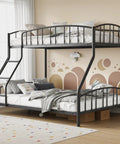 Rock Solid Twin Over Full Bunk Bed With Secure Ladder And Safety Railings For Kids And Adults in modern bedroom setting.