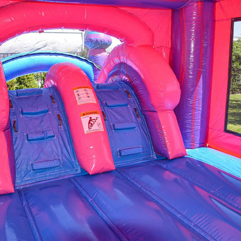 Purple Dual Lane Bounce House With Slide And Basketball Hoop 31 Ft Long 13 Ft Wide 15 Ft High 15oz PVC Inflatable Blower Included