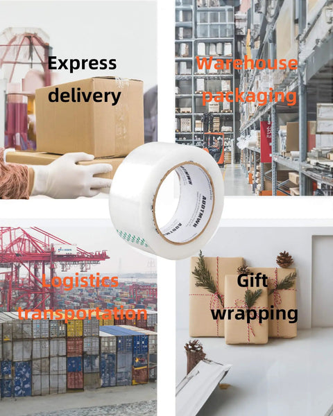 Clear Packing Tape Refills Heavy Duty For Moving And Shipping 1.88 Inch By 60 Yards 2 Rolls Super Sticky Adhesive shown in various uses