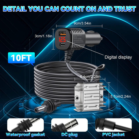 Heavy Duty Car Power Adapter For Satellite Routers Delivers Rock Solid 30V Output, with 10FT cable and digital display.