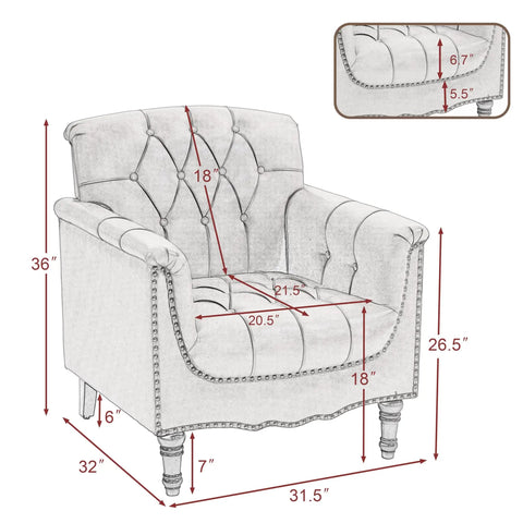 Dimensions of Faux Leather Accent Chairs Set Of 2 For Living Room And Bedroom - Comfy Club Armchairs With Button Tufting, Brown Upholstery.