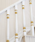 Kid Safe Banister Guard Net For Baby And Pets 15ft Long 3ft High Rail Balcony Stair Mesh installed on white stair railing