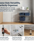 Adjustable Four Tier Wire Shelving Unit With Black Metal Frame And Plastic PP Shelves for kitchen storage, close-up view