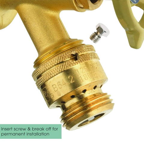 Close-up of Brass 0.75 Inch Male Hose Thread Vacuum Breaker For Backflow Prevention with self-draining design and ASSE certification.