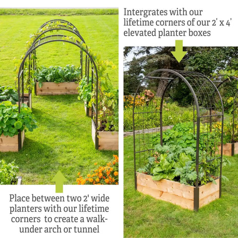 Arch Trellis For Elevated Planter Boxes 2x4 Garden Arbor For Climbing Plants Vegetables And Flowers, Heavy Duty Steel Frame