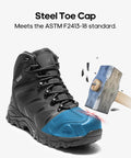 All Black Steel Toe Waterproof Work Boots For Men With Rugged Construction Durable Toe Cap ASTM 2413 18 Safety Rating And Slip Resistant Sole with hammer test