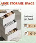 Three Drawer Fabric Storage Nightstand With Wood Top And Steel Frame Easy Pull Handles White Finish storage capacity display